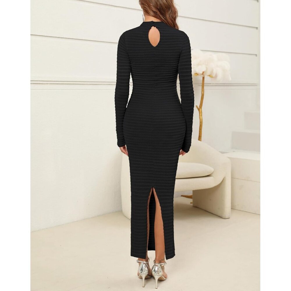 Women's Knit Sweater Dress Long Sleeve High Neck Slim Fit Casual Formal - Picture 3 of 6
